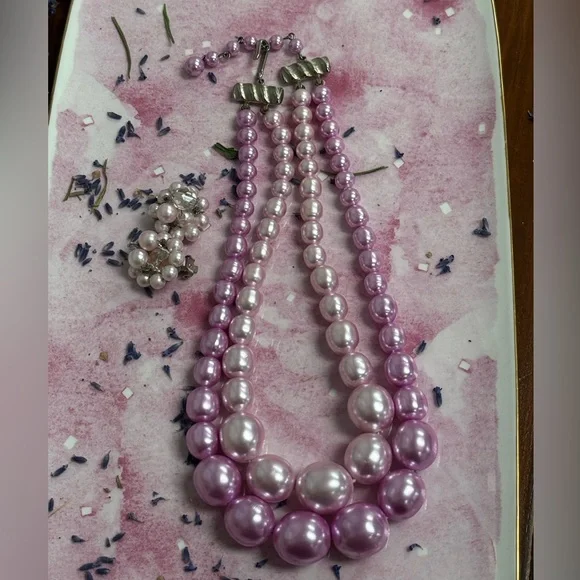 Vintage Beaded Necklace and Earrings Pink Japan - Picture 8 of 9